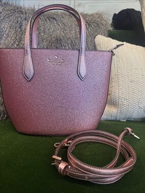 kate spade glitter mauve-pink tote with detachable strap